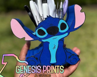 Organizador de escritorio con puntadas impresas en 3D, soporte para bolígrafos y pinceles