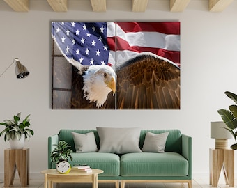 American Eagle Flag Glass Wall Art: Patriotic Home Decor
