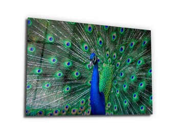 Peacock Glass Wall Art: UV Printing, Tempered Glass