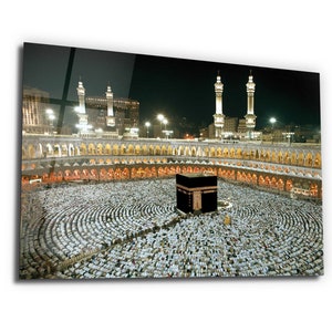 Kaaba Mecca Glass Wall Art: Modern Islamic Home Decor