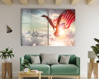 Eagle USA Flag Tempered Glass Wall Art: Patriotic Home Decor