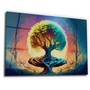 World Tree Tempered Glass Wall Art: Home & Office Decor