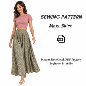 Maxi Skirt Sewing Pattern PDF, Women's Flowy Gathered Long Skirt, Beginner Pattern, Sizes XS-3XL, A4 A0 US Letter Download