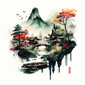 Japanese Landscape, Japanese Print, Japanese Art, Japanese Wall Art, Japanese Print, Japanese Poster