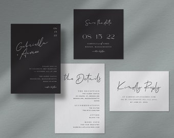 Modern Minimalist Chic Wedding Invitation Suite- Deposit