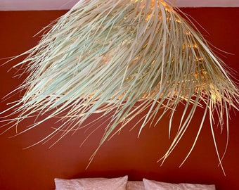 Straw suspension in natural fiber boho lampshade chandelier