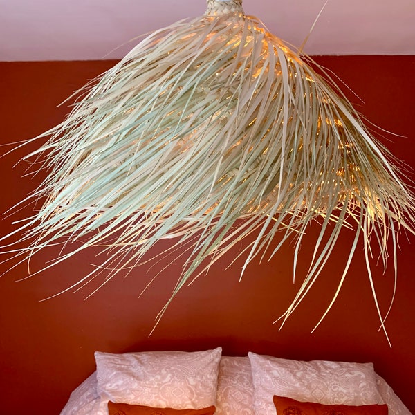 Suspension paille en fibre naturelle  bohème abat jour lustre