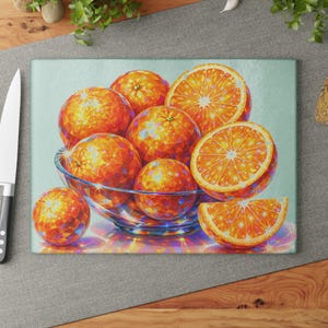 Vibrant Citrus Glass Cutting Board | Kitchen Decor, Gift for Chefs, Housewarming, Disco Fruit Oranges Kitchen Decor Serving Platter