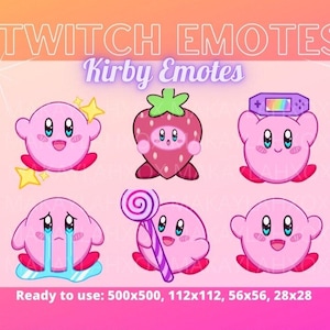 6 Kirby Kawaii Emotes- Twitch, Discord, Youtube