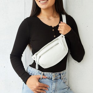 Sac à main en cuir, sac à bandoulière en cuir pour femmes, sac banane blanc, cadeau gravé, sac en cuir véritable, petit sac à main en cuir, sacs pour femmes