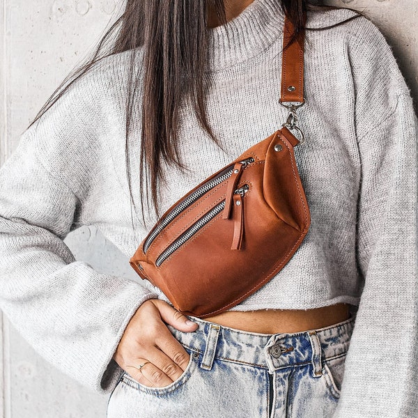 Full grain leather belly bag, Bum bag, Waist bag, Leather belt bag, Leather fanny pack, Waist pack, Leather hip bag, Sling bag