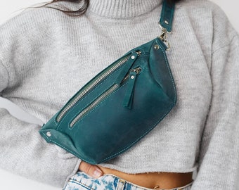 Leather Fanny Pack: Crazy Horse Hip Bag, Festival Belt Bag