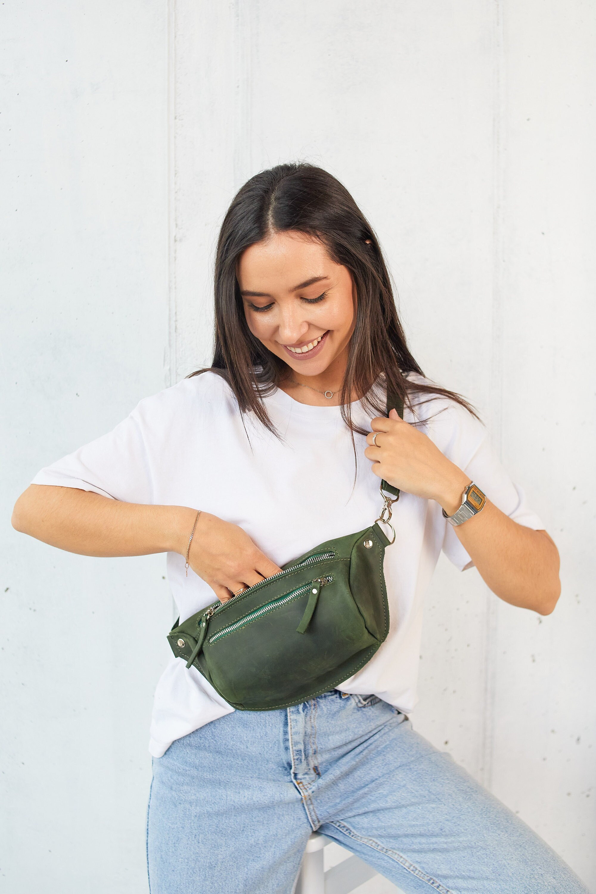 Genuine Leather Fanny Pack: Adjustable Belt Bag, Crossbody Bag