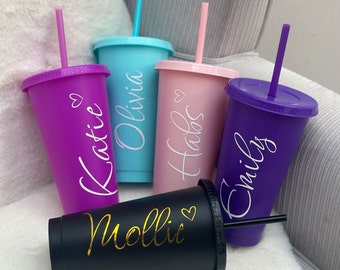 Personalised Cold Cup With Straw & Lid 24oz Starbucks Inspired Cold Cup , Reuseable tumbler