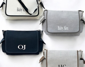 Personalised canvas baby bag Baby changing bag Pram bag Nappy bag Hospital bag New baby gift Nappy bag Initial tote bag Baby shower gifts