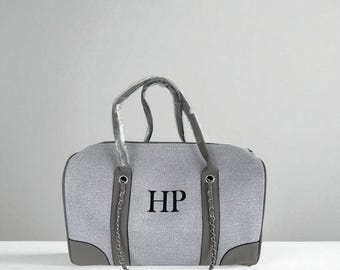 Personalised Canvas Chain Initial Bag Duffel Bag Gifts For Her Gym bag Shoulder Bag Beach Bag Hand Luggage Gifts For Mum Tote Birthday Gift