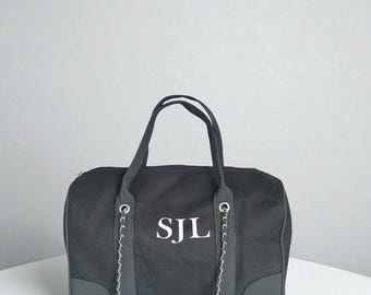 Personalised Canvas Chain Initial Bag Duffel Bag Gifts For Her Gym bag Shoulder Bag Beach Bag Hand Luggage Gifts For Mum Tote Birthday Gift