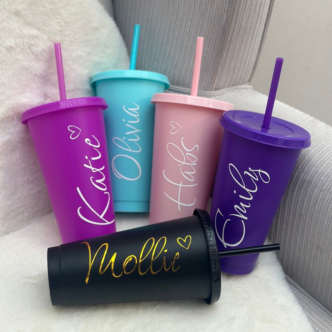 Personalised Cold Cup With Straw & Lid 24oz Starbucks Inspired Cold Cup