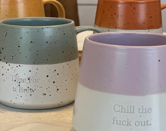 Personalised Two Tone Flecked Ceramic Mug - Engraved Tea & Coffee Cup - Personalised Gift for Him, Her, Mum, Dad. Birthday Gift