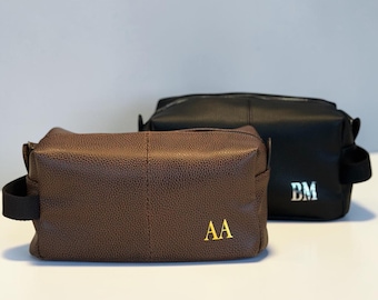 Personalised Vegan Leather Washbag | Mens Leather Look Toiletry Wash Bag | Dads Gift | Gift For Him | Fathers Day Gifts | Monogram Toiletry