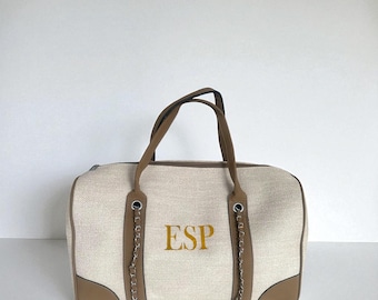 Personalised Tote Bag Duffel Bag Canvas Chain Initial Gym Bag Gifts For Her Weekend Travel Bag Shoulder Bag Beach Bag Hand Luggage Birthday