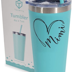 Tavenly Mimi Gifts - Mimi Tumbler - Insulated Stainless Steel Tumbler with Lid and Straw - Grandma Metal Cup - Large 20oz Capacity - Aqua