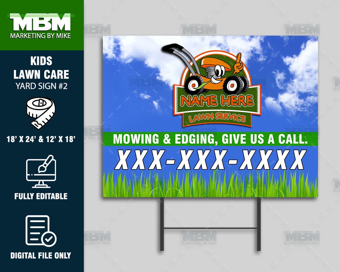 Kids Lawn Care Yard Signs Personalized Lawn Care Young Etsy