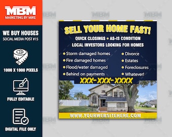 We Buy Houses Social Media Post | Personalized Real Estate Entrepreneur | Custom Marketing Design | Instagram Facebook | Digital File Only