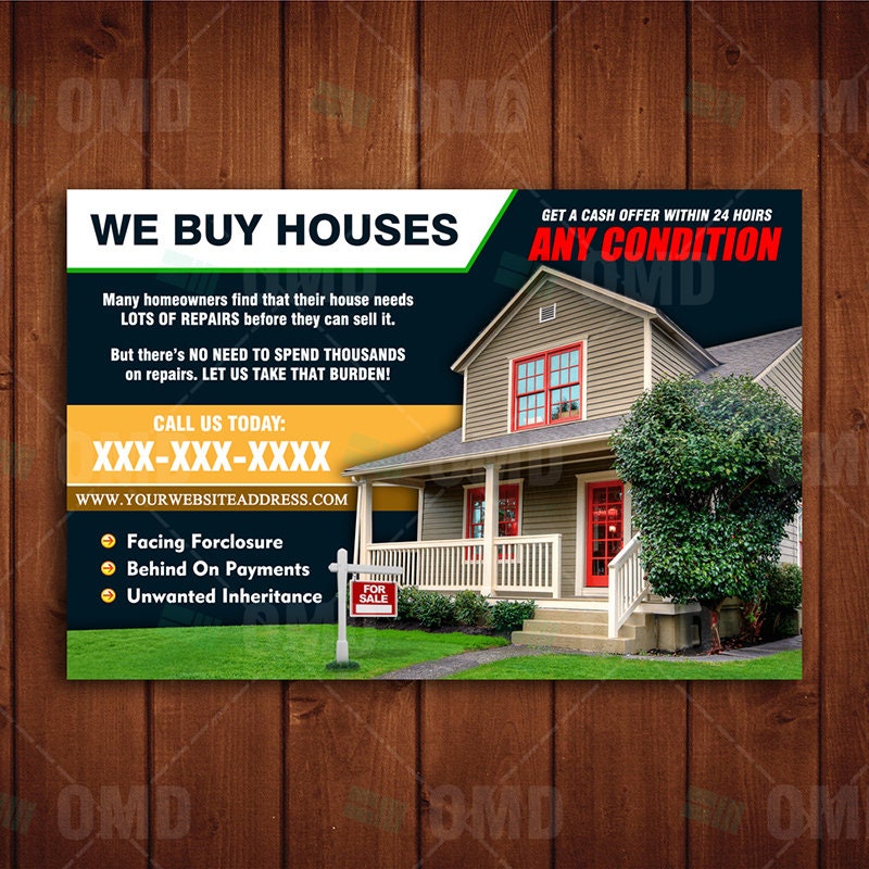We Buy Houses Postcards Personalized Real Estate Entrepreneur Custom Postcards Digital File Only