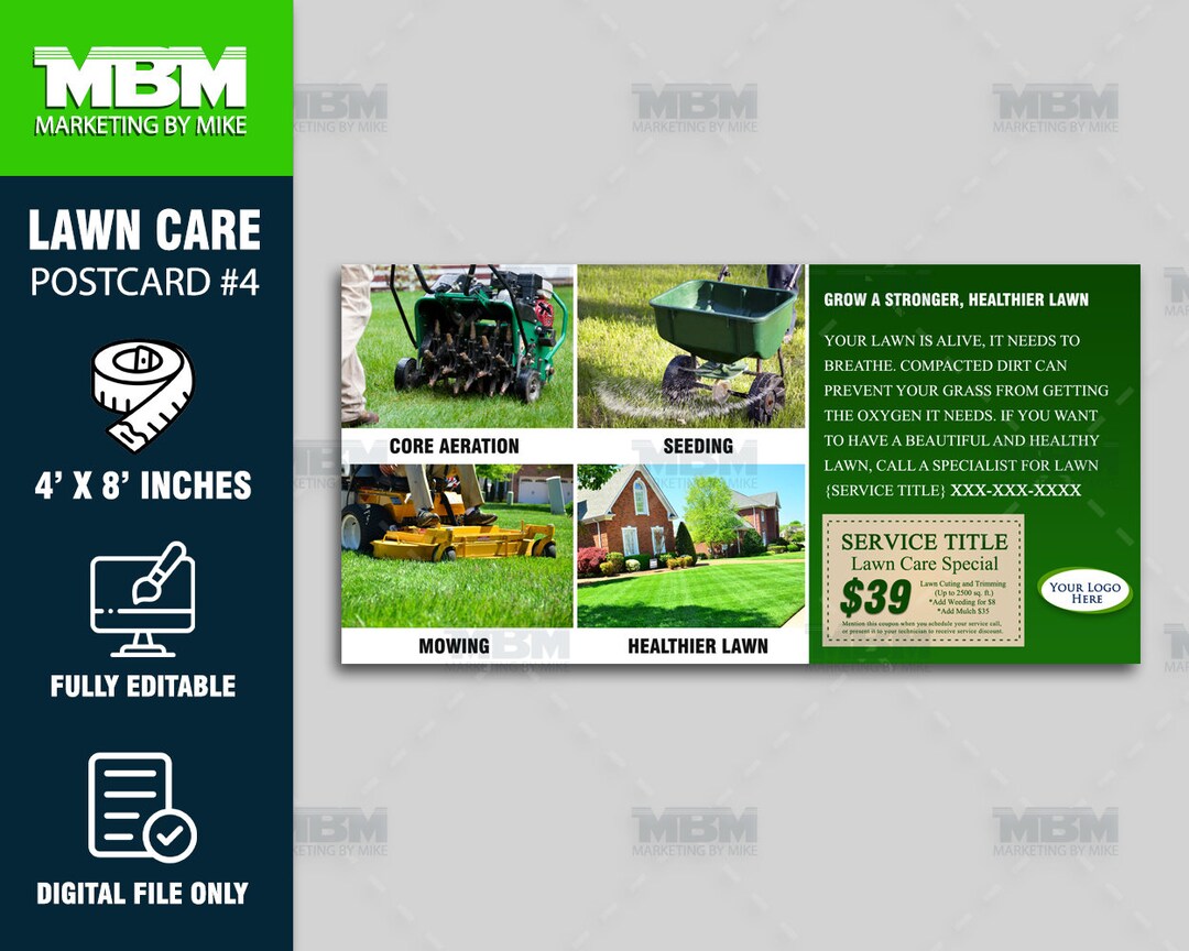 Lawn Care Postcards Personalized Lawn Care Service Custom Etsy
