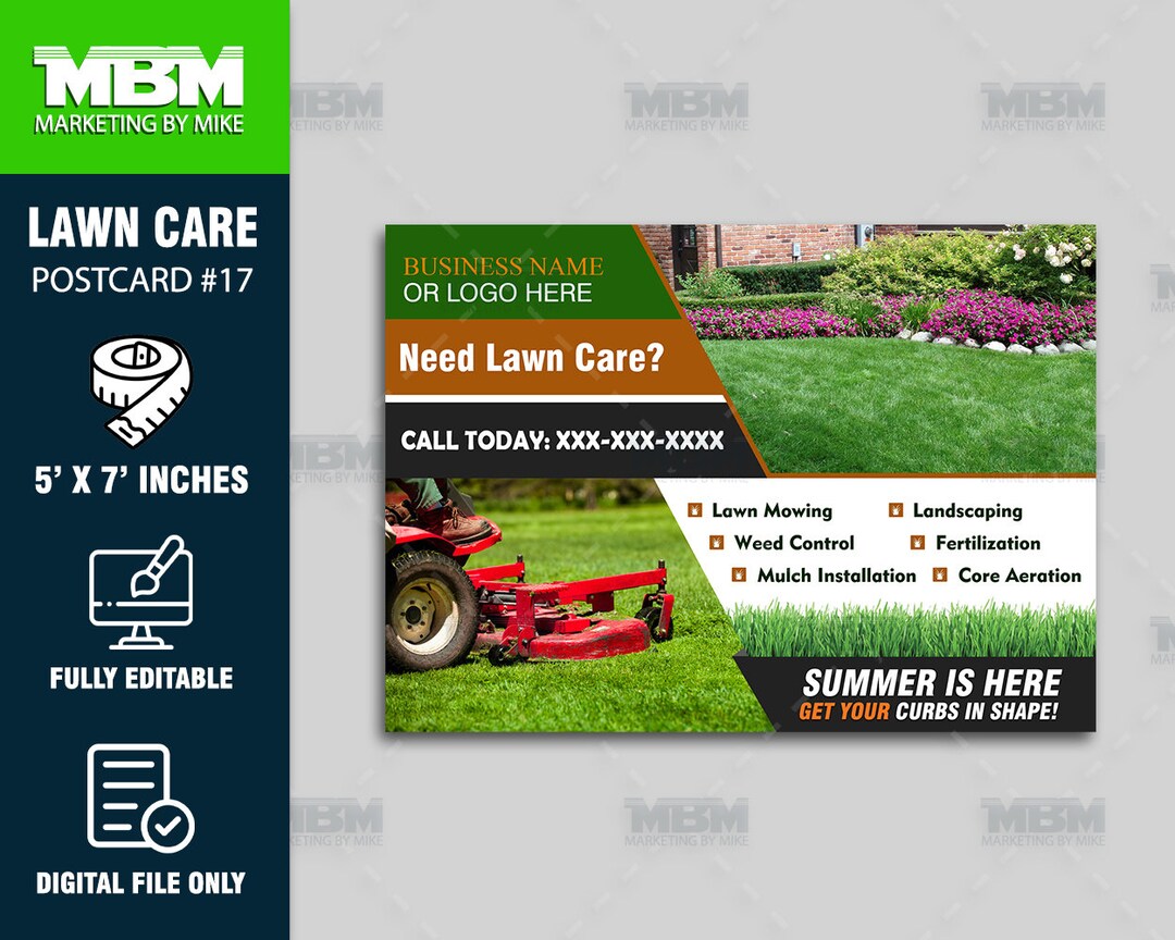 Lawn Care Postcards Personalized Lawn Care Service Custom Etsy