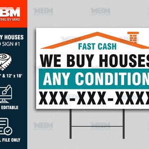 We Buy Houses Yard Signs | Personalized Real Estate Entrepreneur Custom Yard Signs | Digital File Only