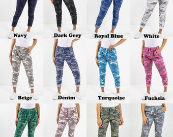 Womens Magic Pants Italian Lagenlook Casual Stretch Camouflage Camo Army Print Joggers Ladies Trousers