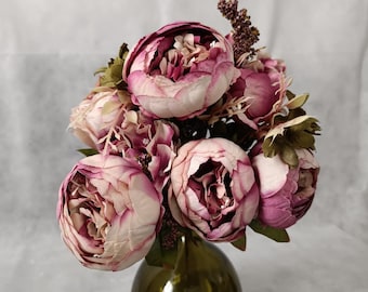 Purple Artificial Peony Bouquet 13 Head Flowers Home Wedding Decor UK Seller