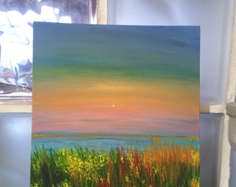 Mai Sonnenuntergang | Handgemachtes Original-Acrylgemälde für die Dekoration | 24x30 Leinwand, Ungerahmt | Malerin: Elena(Ich)
