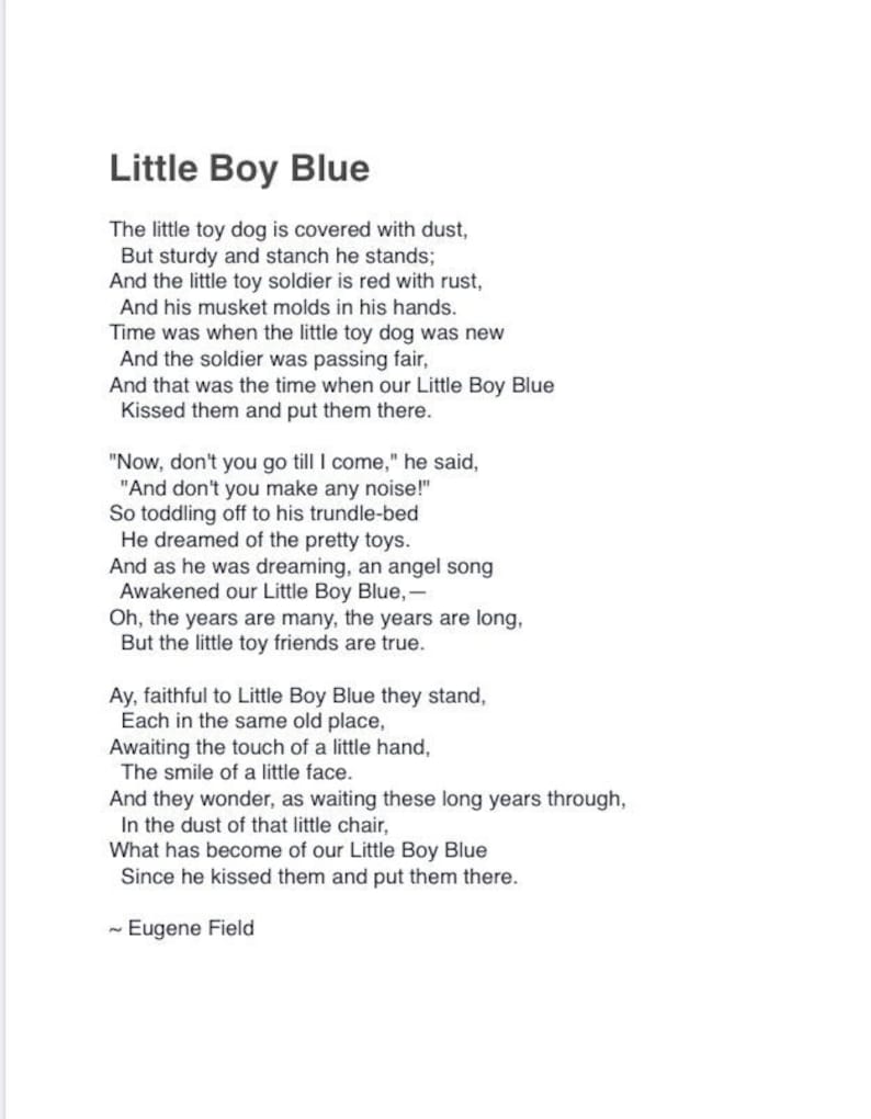 Little Boy Blue Poem PDF Download Etsy