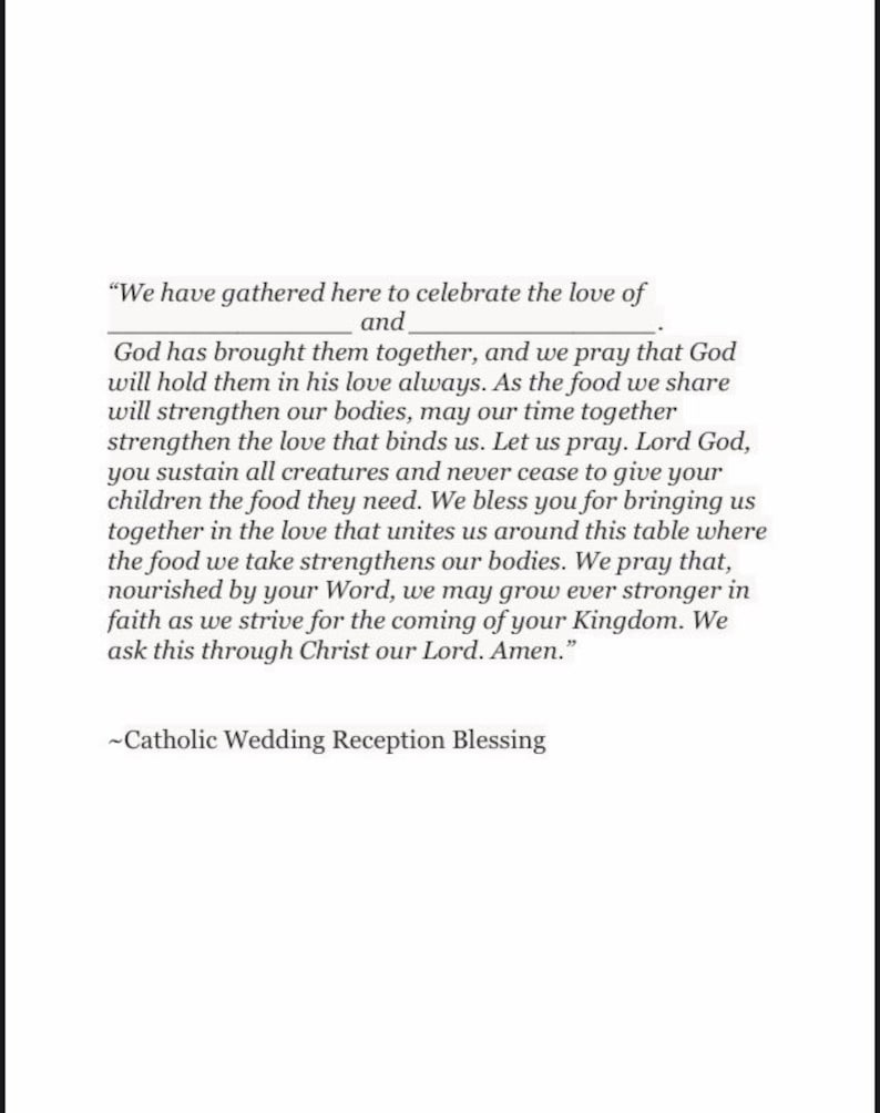 Catholic Wedding Reception Blessing PDF Etsy