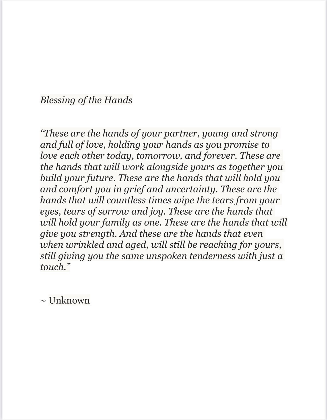 Blessing of the Hands PDF - Etsy