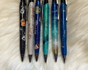 Personalized epoxy glitter pens with clip ballpoint pen retractable