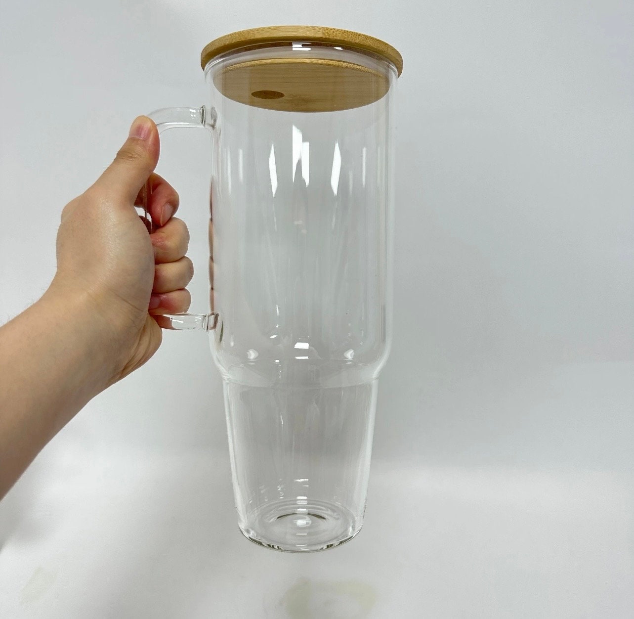 40oz Libbey Glass Can With Bamboo Lid and Plastic Straw Sublimation Blanks Glass  Tumbler With Handle Frosted and Clear 