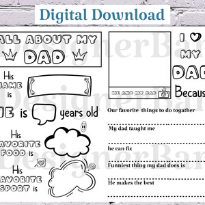 Carte de fête des pères DIY tout sur mon père-Carte de fille et fils-Activité enfants-Carte questionnaire papa-Carte à colorier-Remplir la carte des blancs