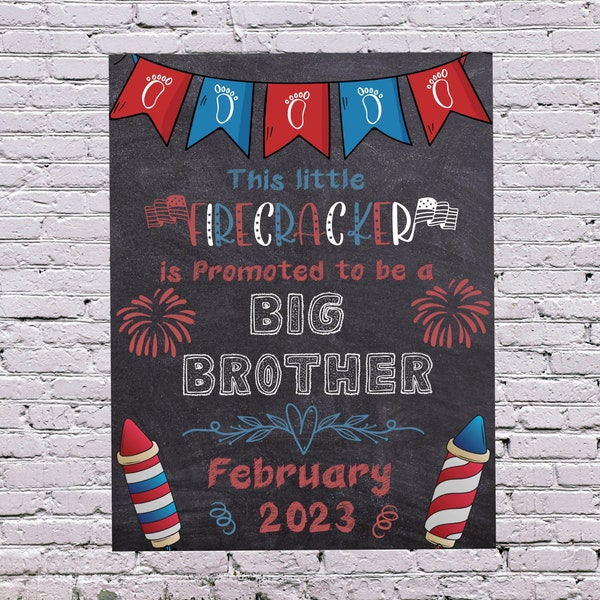 Chalkboard Schwangerschaftsanzeige-4. Juli-Big Brother oder Big Sister Ankündigung-BabyNummer 2-Geschwister Digital DIY-Rot, Weiß & Blau