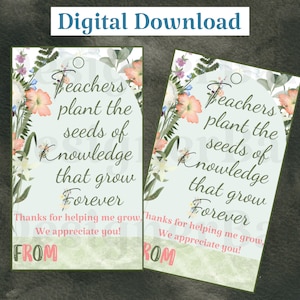 Leraren planten de zaden van kennis die voor altijd groeien bedankt tag-leraar waardering gunst tag van PTAPTO-Plant gift label-digitaltag