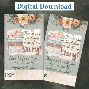 Gracias por ser parte de mi historia etiqueta de regalo de apreciación de maestro digital-descarga digital etiqueta de regalo de apreciación imprimible-etiqueta de regalo de PTAPTO