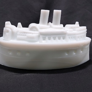 EC Flaccus Glass Co. circa 1900s White Milk Glass Ship Antique