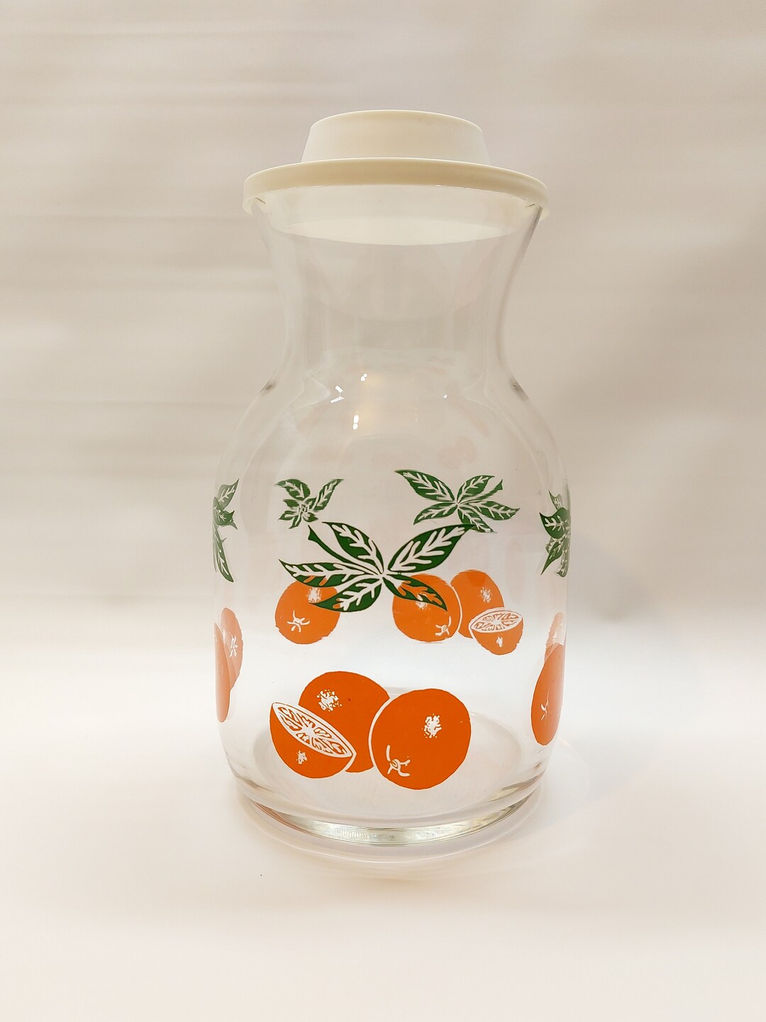 Vintage Orange Juice Glass Carafe With Lid Etsy