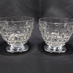 Fostoria American Clear Cube Motivo Tazze da Dessert Base in Metallo Coppia Vintage