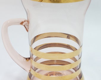 Vintage Pink Glass Handled Mug With Gold Stripes