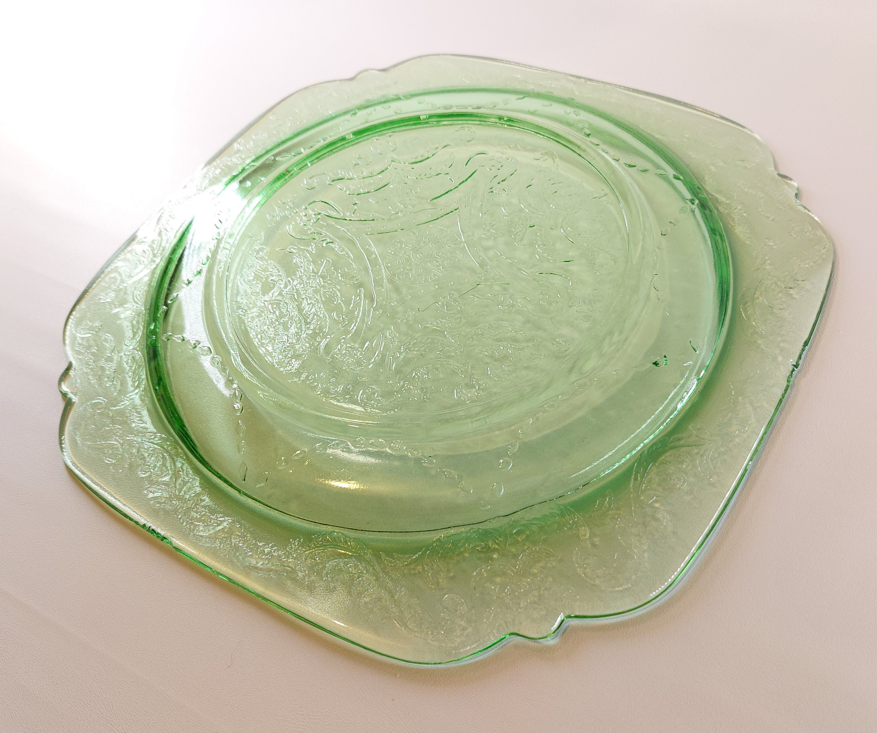 Green Uranium Glass Plate Federal Glass Company Madrid Etsy Australia