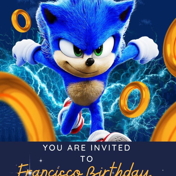 Invitación de cumpleaños de Sonic the hedgehog / Tarjeta de invitación en línea para niños / Descarga instantánea editable / Plantilla Canva para fiesta en la piscina para niños